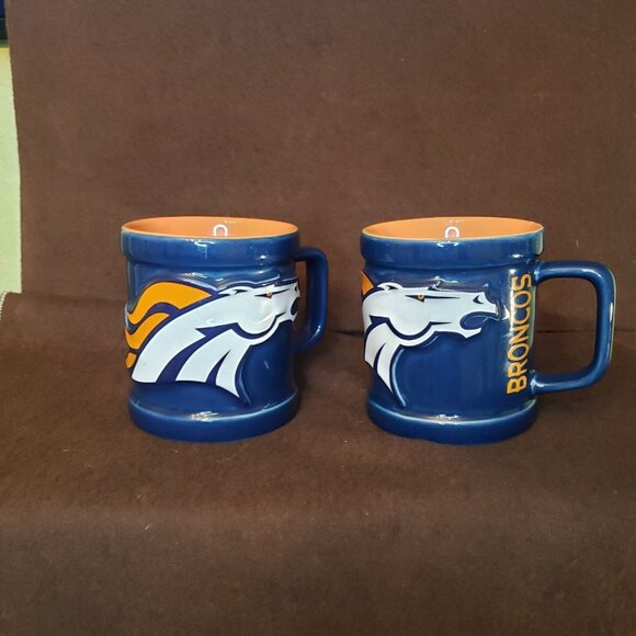 Pair Blue Denver Broncos‎ Ceramic Coffee Mugs Cups NFL - Picture 2 of 11